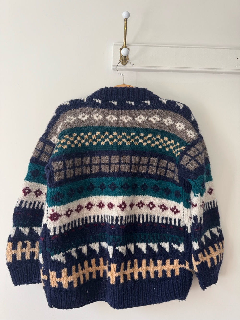 Handmade 100% Wool Multi-Pattern Cardigan Sweater - Picture 2 of 4